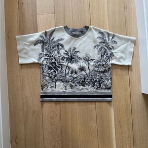 Dior Chez Moi Beige Palm Tree Knit Short Sleeve Sweater - FR 38 (US 6)